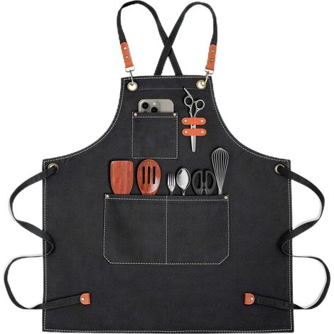 conda Tablier d'artiste, tablier d'art pour peintres, femmes, hommes, tablier de peinture pour adultes pour l'école, Noir, 29.13 x 26.77 in (1/5)