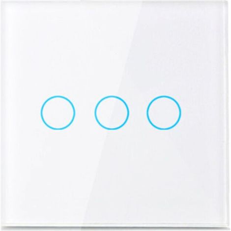 Interrupteur tactile blanc à 3 voies, 86 mm x 86 mm x 35 mm, un interrupteur à capteur tactile pur avec panneau en verre, interrupteur d'éclairage. (1/5)