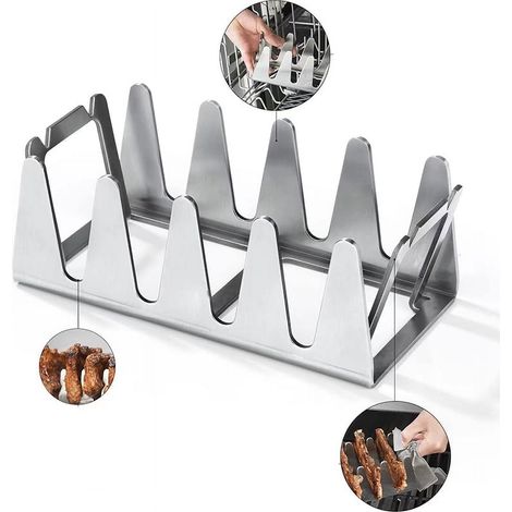 Grill Rack - Ribs Rack - Stainless Steel Multi-Level Roasting Rack For BBQ Grills - For Ribs Pork Belly Bacon Steak - 1 Piece (1/5)