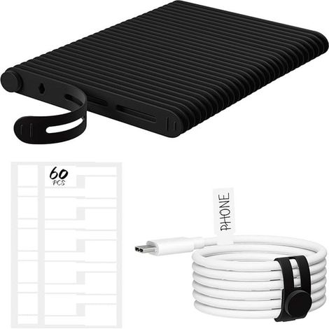 Lot de 30 attaches réutilisables et 60 étiquettes pour câbles – Connecteur réglable en silicone, rangement pratique et durable (1/5)