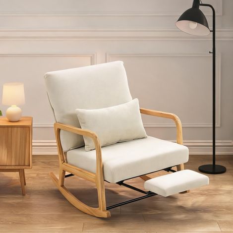 Fauteuil à bascule beige-toned en tissu avec dossier inclinable (1/5)