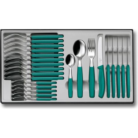 Victorinox Classic, Posate professionali, 12 pezzi, Lama extra seghettata, a forma di onda, 11 cm, Acciaio inossidabile, Verde