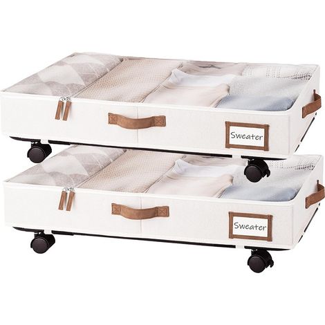 Coffre de rangement sous lit, pliable en tissu Oxford, résistant à la poussière et à l'humidité, 60 L, noir, plat 78 x 42 x 16 cm, beige, avec poulie (lot de 2). (1/5)