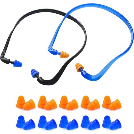 2 Pièces, Casque Antibruit avec 10 Bouchons d'Oreille de Rechange, SNR 27 dB, Protection Auditive Industrielle pour Chantier, Usine, Bleu et Noir, Réduit la Pression (1/5)