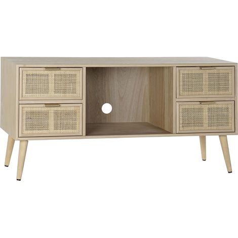 Buffet meuble de rangement en paulownia et MDF coloris naturel - Longueur 120 x Hauteur 60 x Profondeur 42 cm -PEGANE- (1/4)