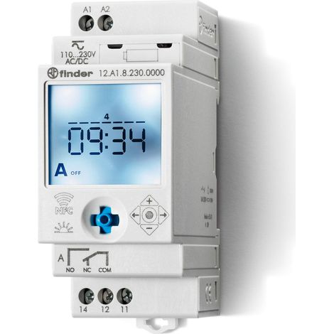 Interruttore astronomico digitale NFC, settimanale, intervallo 1 minuto, 1 contatto in scambio, 16A, 230Vac, serie 12 - Finder 12.A1.8.230.0000 (1/4)