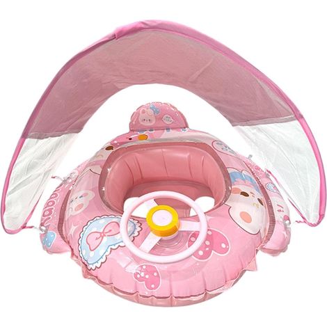 Bouée enfant avec auvent Bouée étanche avec protection solaire et volant - Jouet aquatique pour garçons de 6 à 36 mois, idéal pour le bain, la plage, les fêtes d'été et les activités aquatiques. (1/5)