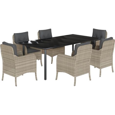 Set comedor jardín 7 pzas y cojines ratán sintético gris claro vidaXL (1/5)