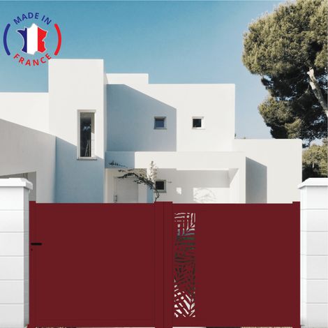 Portail aluminium coulissant découpe laser en kit dimensions L.4000 (entre piliers) X H.1500 mm Couleurs Rouge (RAL 3004)