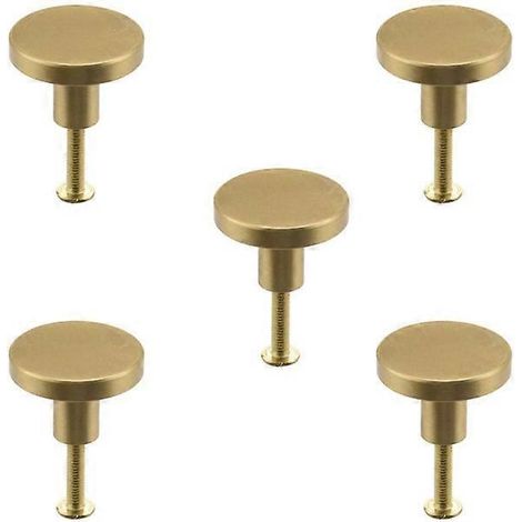 Ensemble de 5 boutons de meuble dorés - Poignées décoratives rondes en cuivre pur (1/5)