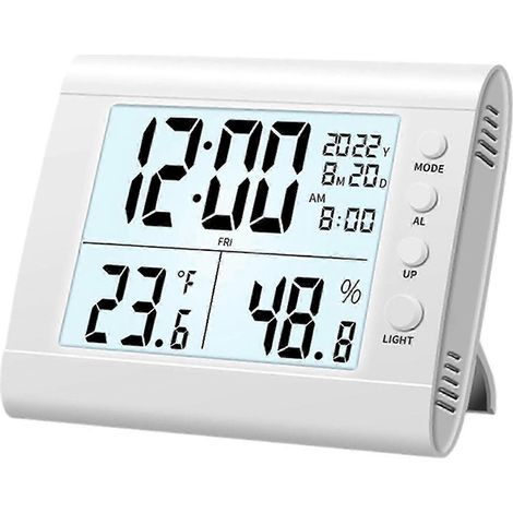 Digitaler Wecker mit Hygrometer, gut lesbarem großem Digitaldisplay, Haushaltsthermometer und Multifunktionsuhr für das Wohnzimmer-White (1/5)