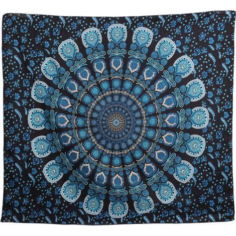 Tapisserie murale bohème mandala et paon psychédélique, décoration murale pour chambre (bleu-vert, 150 x 130 cm) (1/5)