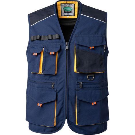 Gilet de Travail Homme Multifonction Chantier Bricolage Gilet Utilitaire avec Bandes Réfléchissantes et Poches Multiples (1/5)