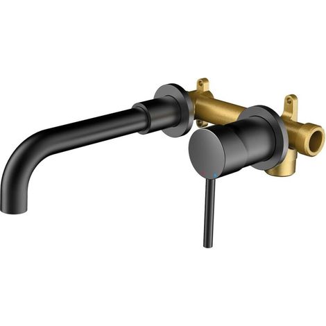 Miscelatore lavabo girevole a 360°, miscelatore lavabo da incasso, miscelatore bagno a parete, miscelatore vasca con acqua calda e fredda, nero (1/4)