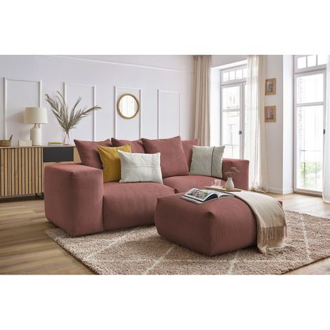 BOBOCHIC - Canapé droit fixe modulable VOLTAIRE avec pouf   Rose (1/5)