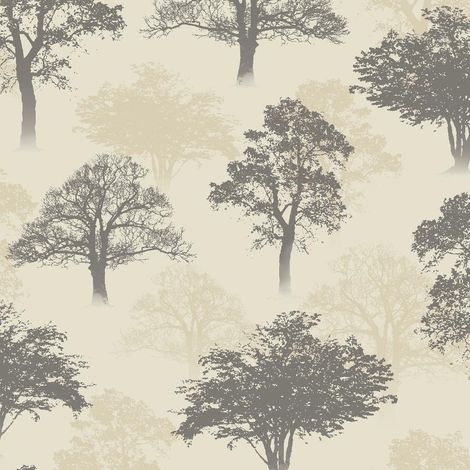 Woodland Forest Tree Nature Glitter Wallpaper Charcoal Beige Holden Decor (1/4)