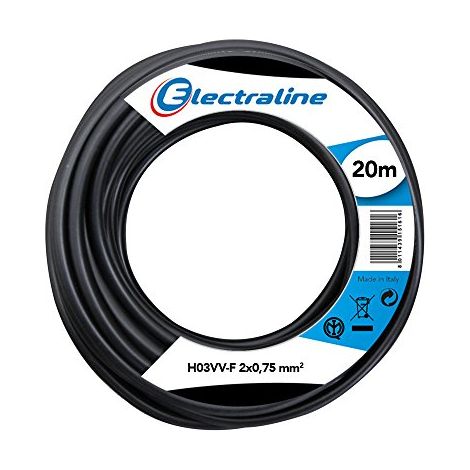 Electraline 11165 Cavo per prolunghe ed elettrodomestici H03VV-F Sezione 2x0,75 mm² - 20 mt - Nero (1/2)