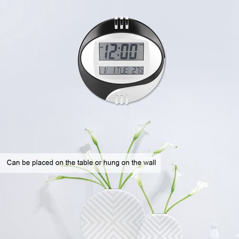 Orologio elettronico moderno con termometro – Design da tavolo/parete, quadrante in ABS – Dimensioni 26x4 cm, peso 439 g – Bianco o nero (1/4)