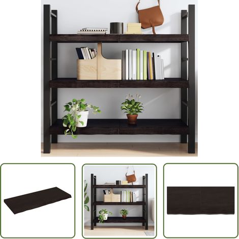 The Living Store Wandregal Dunkelbraun 120x50x(2-6)cm Massivholz Eiche Behandelt - Wandregal - Eichendielen - Holzmöbel - Landhausstyle - Regal Für Küche (1/5)