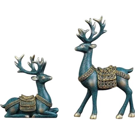 Figurines de renne de Noël, statues d'élan décoratives pour table Lot de 2 décorations élégantes en forme de cerf pour chambre à coucher, salon, étude et chambre d' Accents festifs de v (1/5)