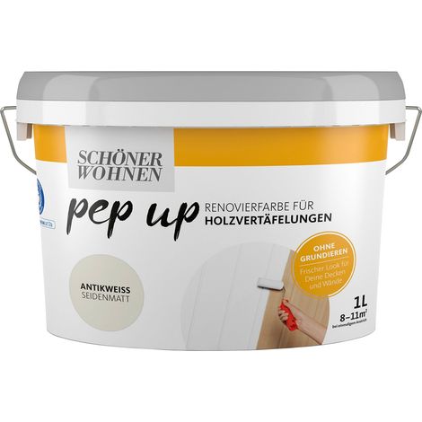 Schöner Wohnen Pep Up Renovierungsfarbe für Holzvertäfelungen 1,0 Ltr. Antikweiss (1/2)