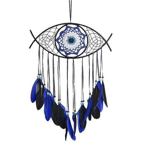 Attrape-rêves décoratif mural « Yeux maléfiques », artisanat fait main, ornement suspendu-38x36cm-Dark Blue (1/4)