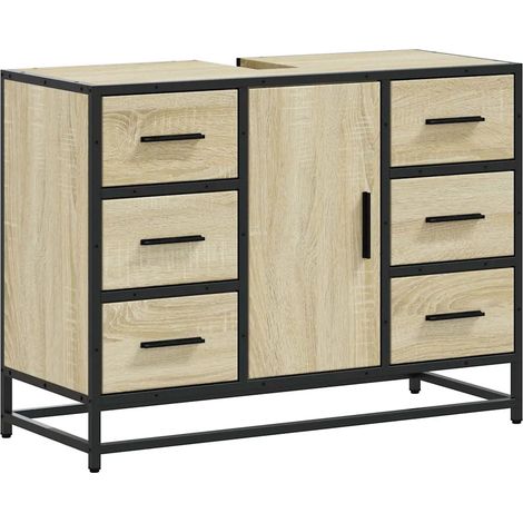 Armoire de lavabo rétro salle de bain 80 x 33 x 60 cm grand espace de rangement style industriel en bois d'ingénierie chêne sonoma (1/5)