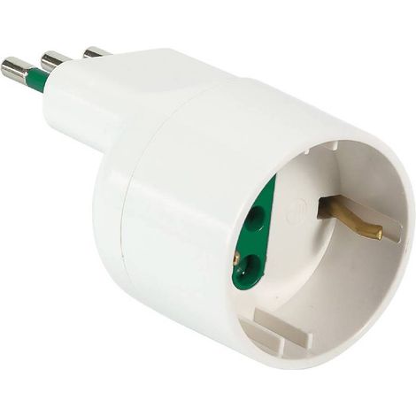 ADATTATORE SINGOLO SPINA ASIMMETRICA 'SALVASPAZIO' spina 2P + T 10A - bianco