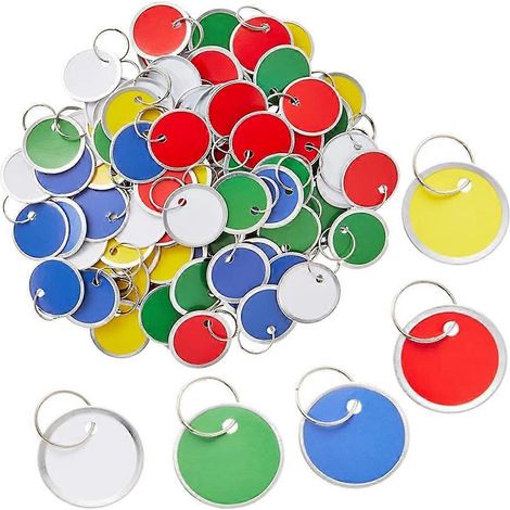 180 étiquettes porte-clés rondes en papier avec anneau métallique coloré pour clés de voiture et clés de porte (1/5)