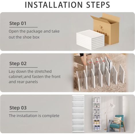 Bacs de rangement en plastique pour chaussures, étagère autoportante à 6 niveaux, meuble à chaussures durable et stable pour l'organisation de la maison, bacs de rangement pliables (1/2)