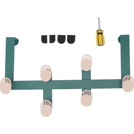 Porte-manteau suspendu de porte sans perçage, 7 crochets ABS et fer, design moderne bleu ou vert, idéal pour entrée et salle de bain (1/3)
