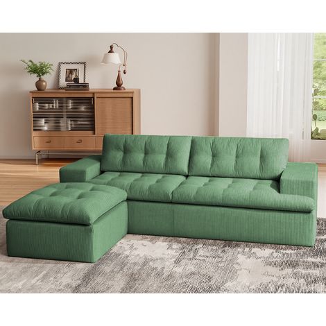 Canapé d'angle vert modulable de 215x175x48cm, repose-pieds amovible, canapé moderne en forme de L Cloud avec assise profonde