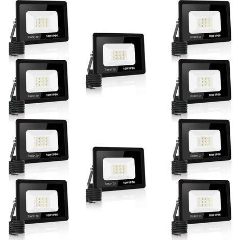 10PCS Projecteur LED Extérieur, 10W Spot LED Exterieur 1000LM Super Lumineux 6500K Blanc Froid Éclairage de Sécurité Extérieur IP66 Imperméable pour Garage Jardin Terrasse Parking