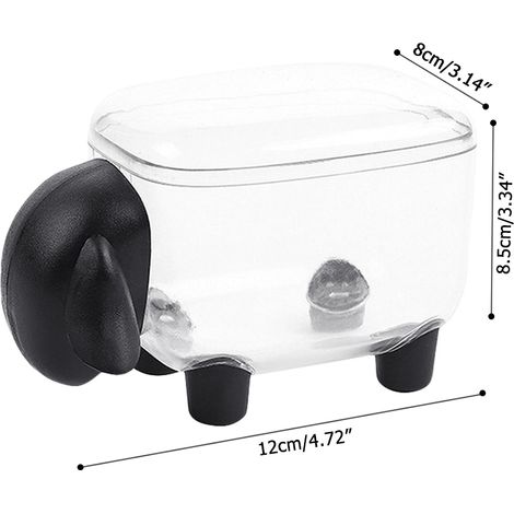 Mini boîte de rangement pour cotons-tiges en plastique, motif mouton mignon, anti-poussière, idéale pour ranger les cotons cosmétiques et organiser son bureau. (1/5)