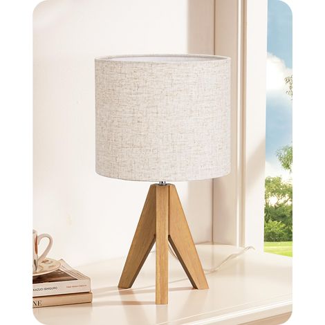 Lampe de Chevet en Bois Abat Jour en Lin Beige Douille E27 Trépied en Bois Aspect Noyer Lampe LED 2700 K Incluse pour Chambre et Salon de 20 de 4 40 W (1/4)