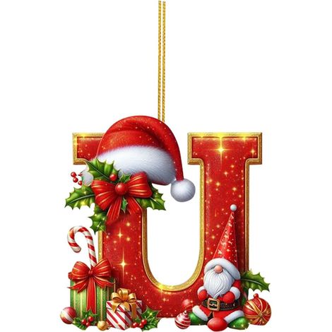 26 adornos de letras para árbol de Navidad, adornos colgantes con letras para decoración navideña (U) (1/5)