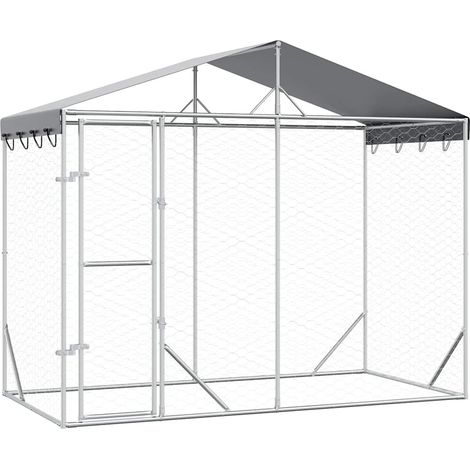Perrera exterior con toldo acero galvanizado plata 3x1,5x2,5 m vidaXL