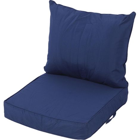 Ensemble de coussins pour chaise d'extérieur en polyester imperméable et coton PP épais, comprenant un coussin d'assise et un coussin de dossier intégrés pour jardin, terrasse ou plage, bleu marine. (1/5)