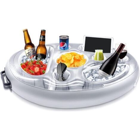 Porte Boisson Gonflable, 8 Trous Bar de Piscine Flottant, Porte Gobelet de Boissons Salade de Fruits Buffet Piscine Accessoires Adultes pour Piscine Beach Party Fun (Gray) (1/5)