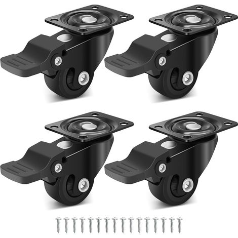 25mm Roulettes pour Meubles Petites Noires avec 4 Frein, Roulettes Pivotantes Silencieuses, Capacité de Charge 45kg, Roulette en Caoutchouc pour Charge Lourde pour Table, Armoire, Étagère (1/5)