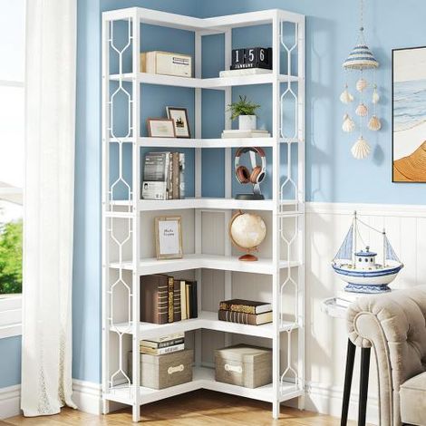 Étagère nordique d'angle, bibliothèque autoportante en bois, design scandinave pour salon ou chambre, rangement de livres décoratif. (1/5)