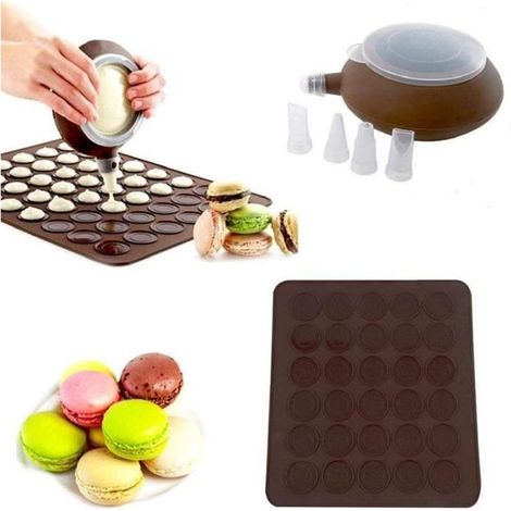Tapis De Cuisson Macarons, Plaque À Macarons Meringues Moule En Silicone Pour 30 Coques Macarons Avec 1 Poche À Douille (1/4)