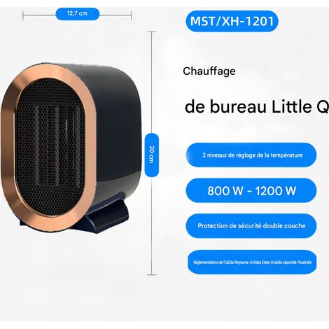 Chauffage électrique haute puissance 1200 W conforme aux normes européennes, à résistance PTC, pour usage domestique, noir froid (800-1200 W) (1/2)