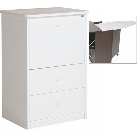 Argonauta – Meuble avec table à repasser rétractable – Tiroirs en bois mélaminé blanc – Dimensions 44x57xH89 cm – Roulettes pour déplacement facile (1/5)
