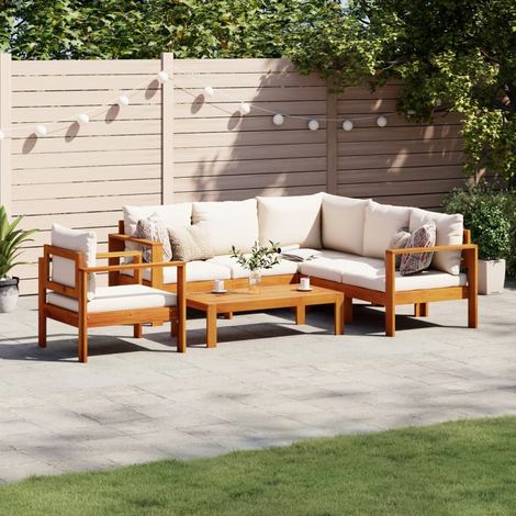 Salon de jardin avec coussins 5 pcs Bois d'acacia solide (1/5)