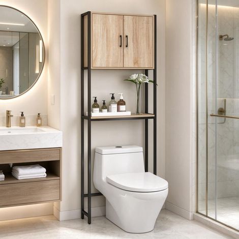 Meuble WC – 2 Portes, Étagères, Salle de Bain (1/5)