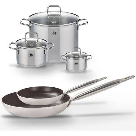 Lot Poêles 24cm & 32cm avec revêtement céramique sans PFAS & 3 Faitouts 14/20/26 cm Elo Bistro Line Citrin (1/5)