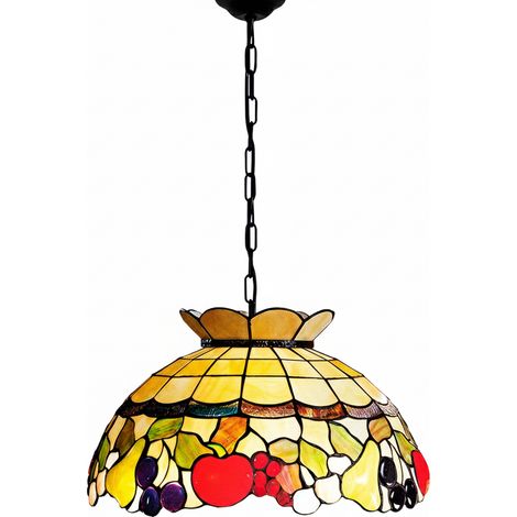 Lampadario Stile Tiffany Vetro Multicolor 3 Luci E27 (1/2)