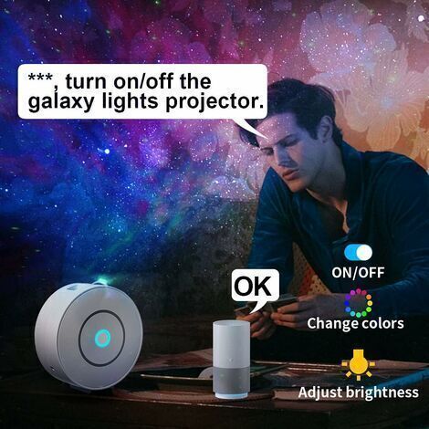 -LED Projecteur Étoilé, Intelligent Projecteur Ciel Étoilé Veilleuse Galaxie,Gradation/Contrôle vocal/Connexion WiFi/Minuterie,Chambre Décorer,Cadeau,Noël,Google Assistant