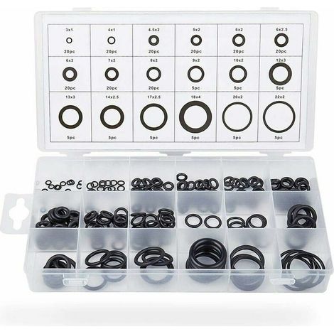 225Pcs Caoutchouc O-Ring Assortiment Joint Torique, Kit 18 tailles Noir O Ring Joints D'étanchéité, Hydraulique Plomberie Joints Laveuse Automobile Climatis Joint avec Cas d’Organisat Lefou (1/5)